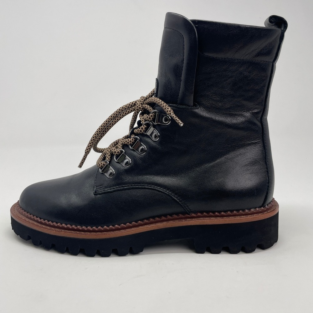 Sanctuary March Black Leather Combat Hiker Boots Lug Sole Grunge Edgy Women 6.5M